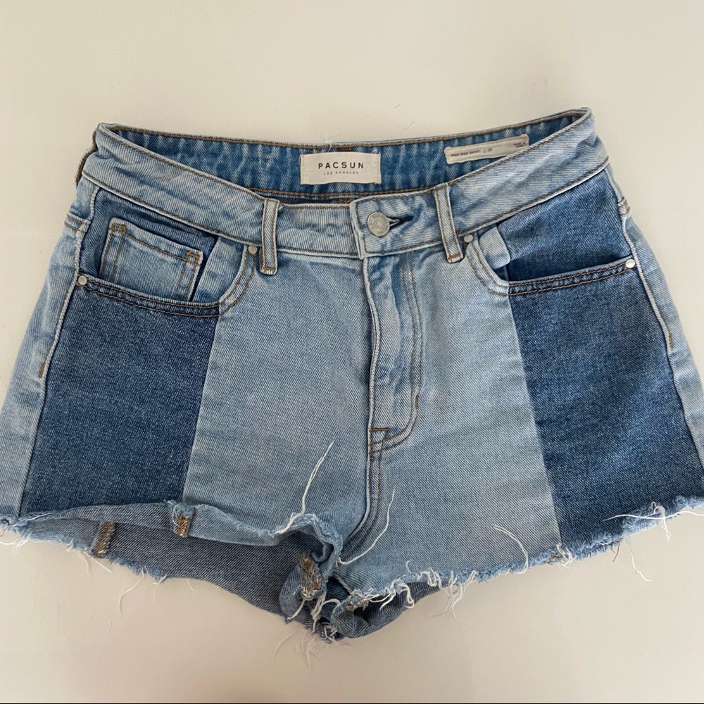 pacsun two tone high rise denim shorts
